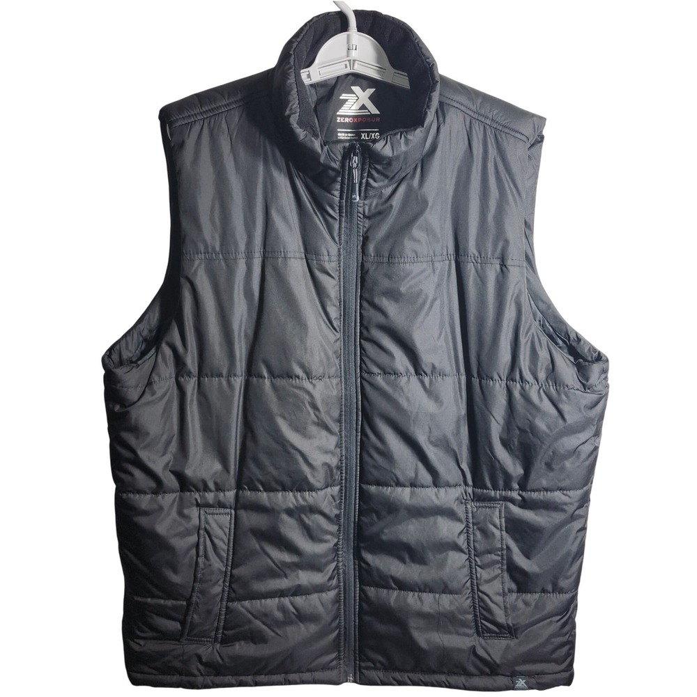 ZEROXPOSUR Mens Black Puffer Vest XL G Mens Outerwear Zip Front Pockets